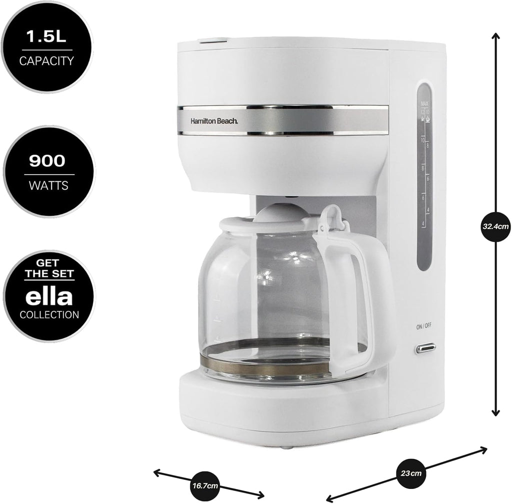 Hamilton Beach HBC9453MW Ella Filter Coffee Machine- White