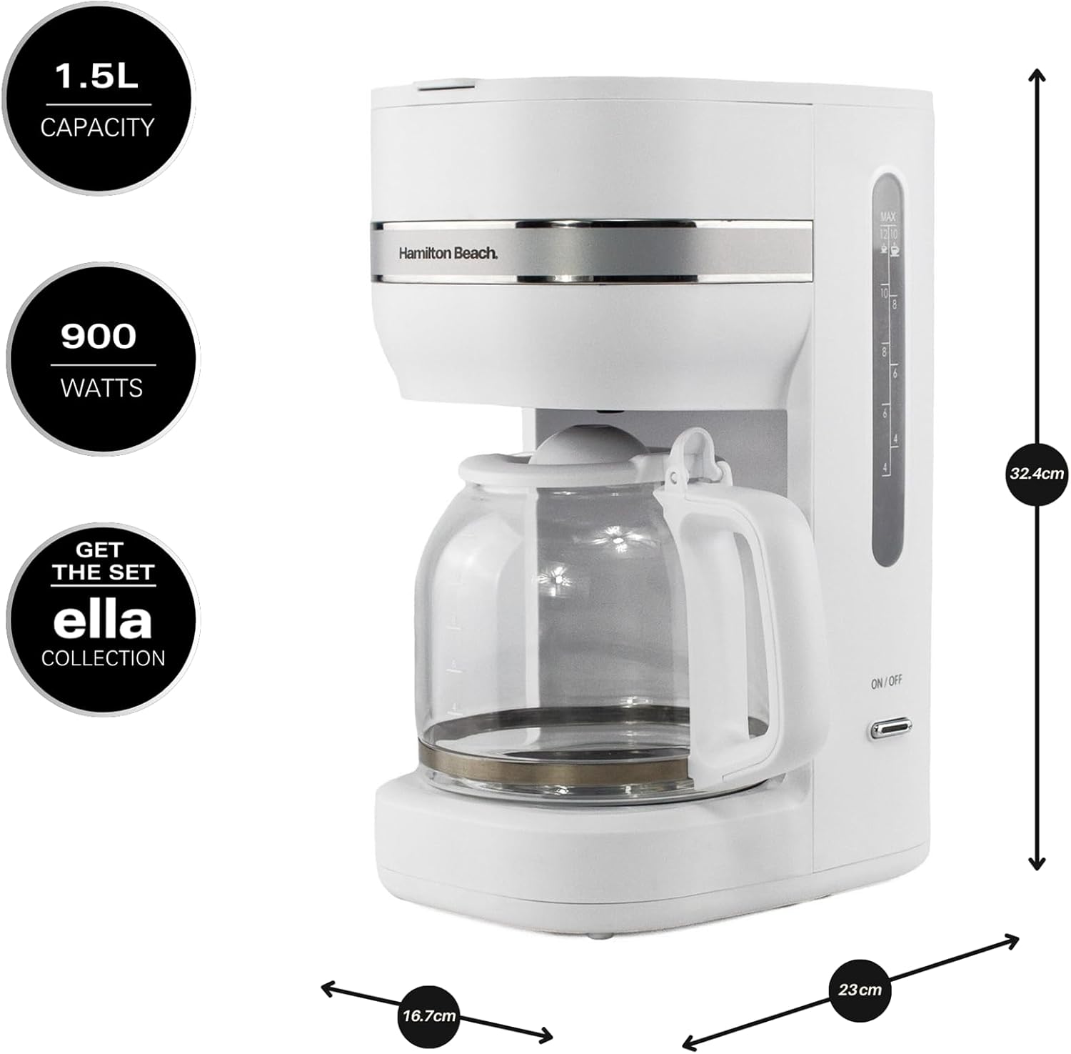Hamilton Beach HBC9453MW Ella Filter Coffee Machine- White
