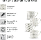 Tower T874004 Set of 4 Sketch Mugs, Tea, Coffee, Grey