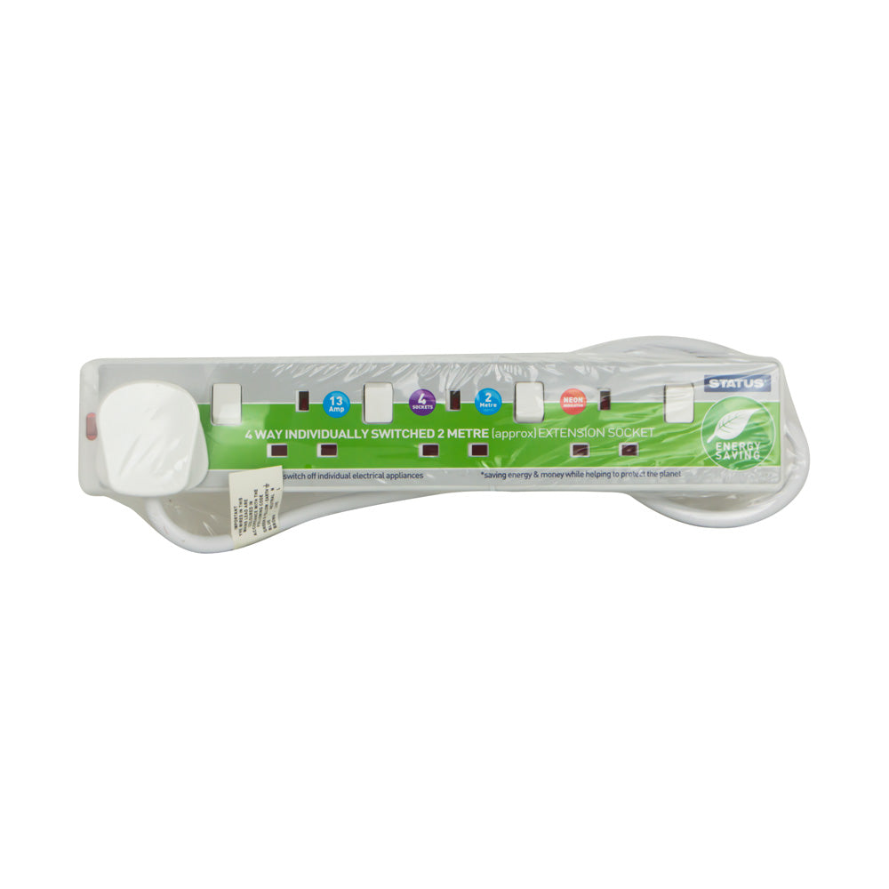 6 Way 2Mtr Extension Socket Individually Switched With Neon Indicator