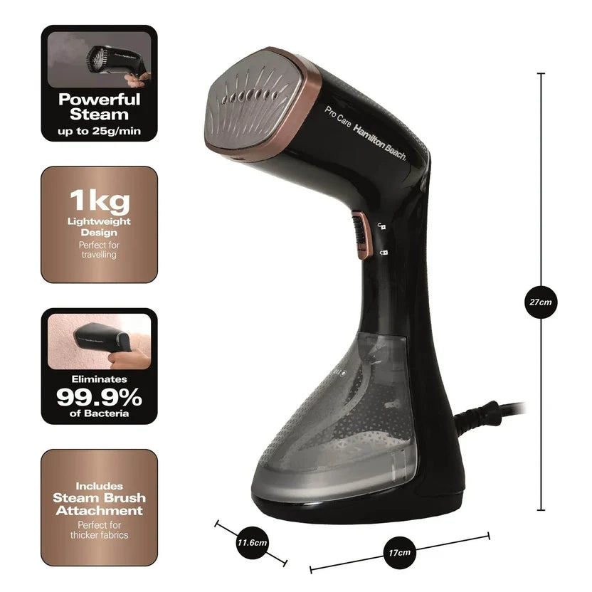 Hamilton Beach HB016  ProCare Handheld Garment Steamer - Black & Bronze
