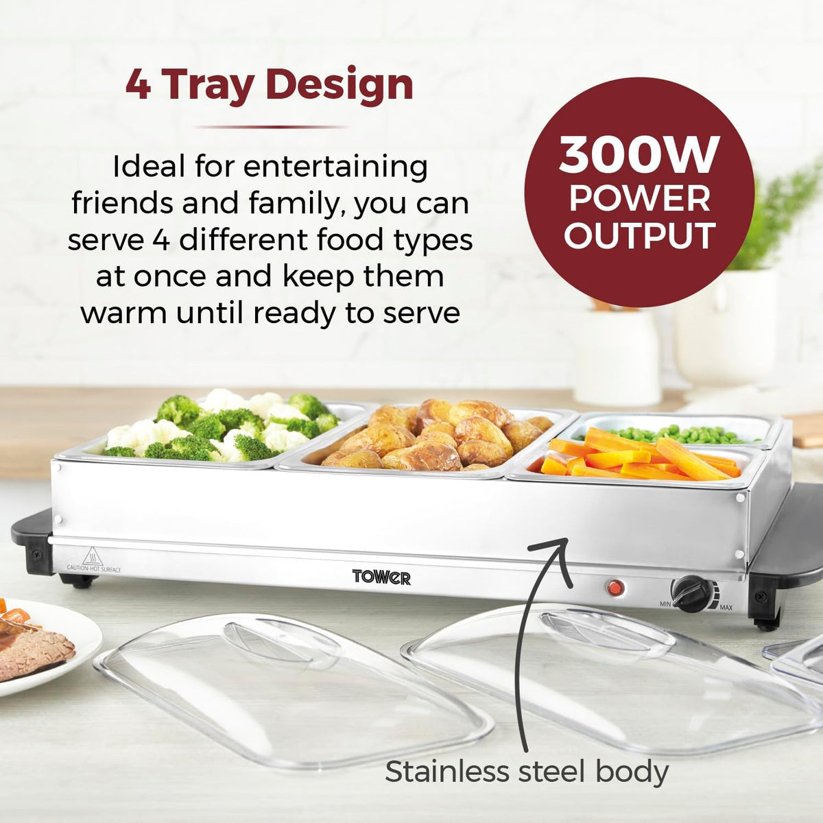 Tower T16151 4 Tray Buffet Server - Silver