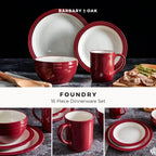 Barbary &amp; Oak B0867011RED Foundry 16 Piece Dinnerware Set, Ceramic Stoneware, Bordeaux Red