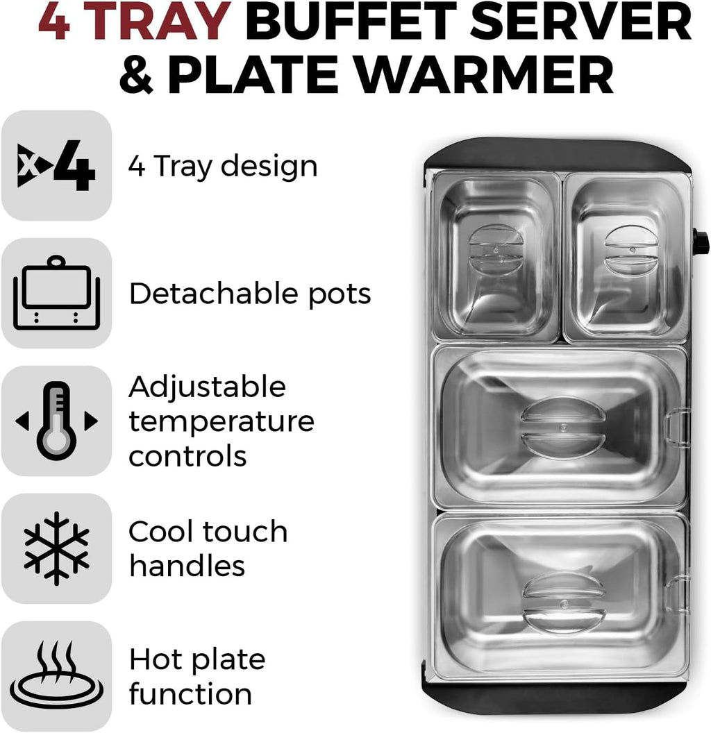 Tower T16151 4 Tray Buffet Server - Silver