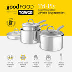 GGood Food By Tower GF900270 Tri-Ply 3  Piece Cookware Set