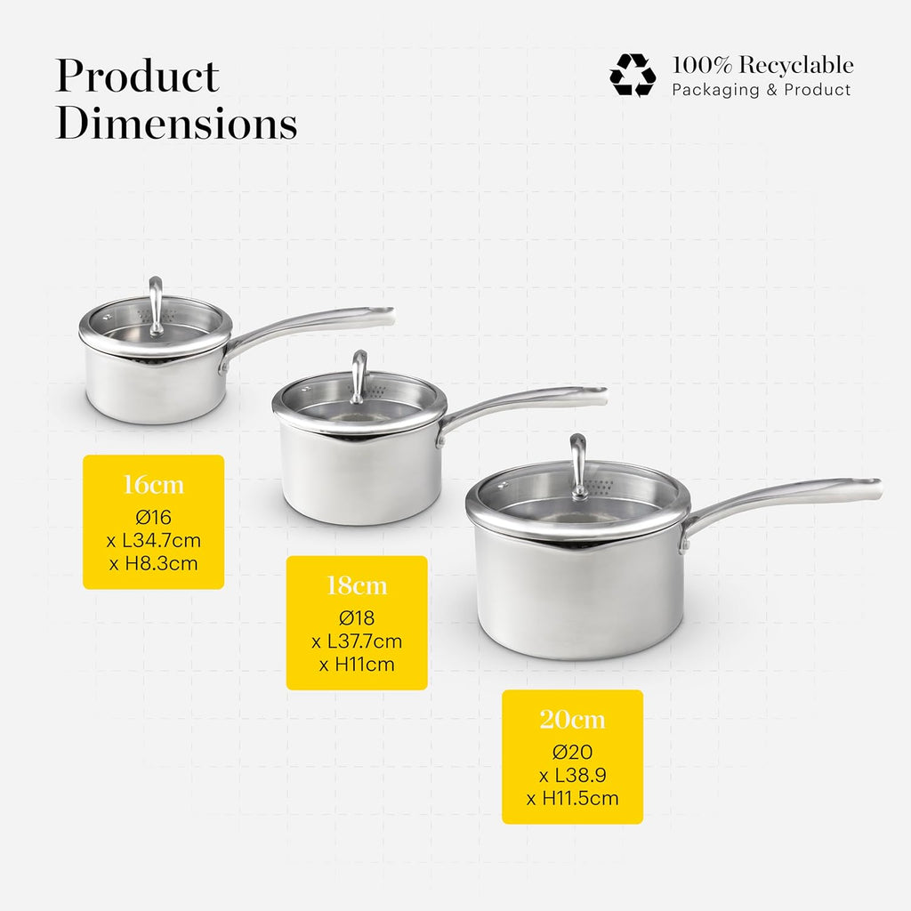 GGood Food By Tower GF900270 Tri-Ply 3  Piece Cookware Set