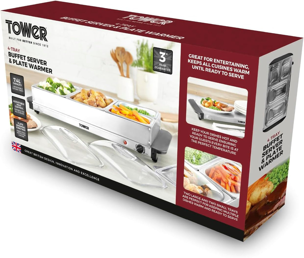 Tower T16151 4 Tray Buffet Server - Silver