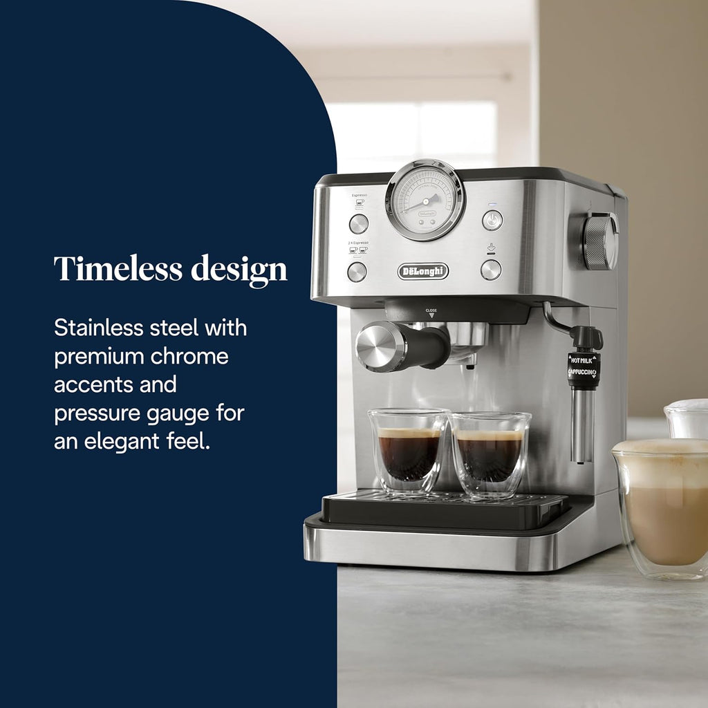 Delonghi EM450M Classic Manual Coffee Machine-Stainless Steel/Metal