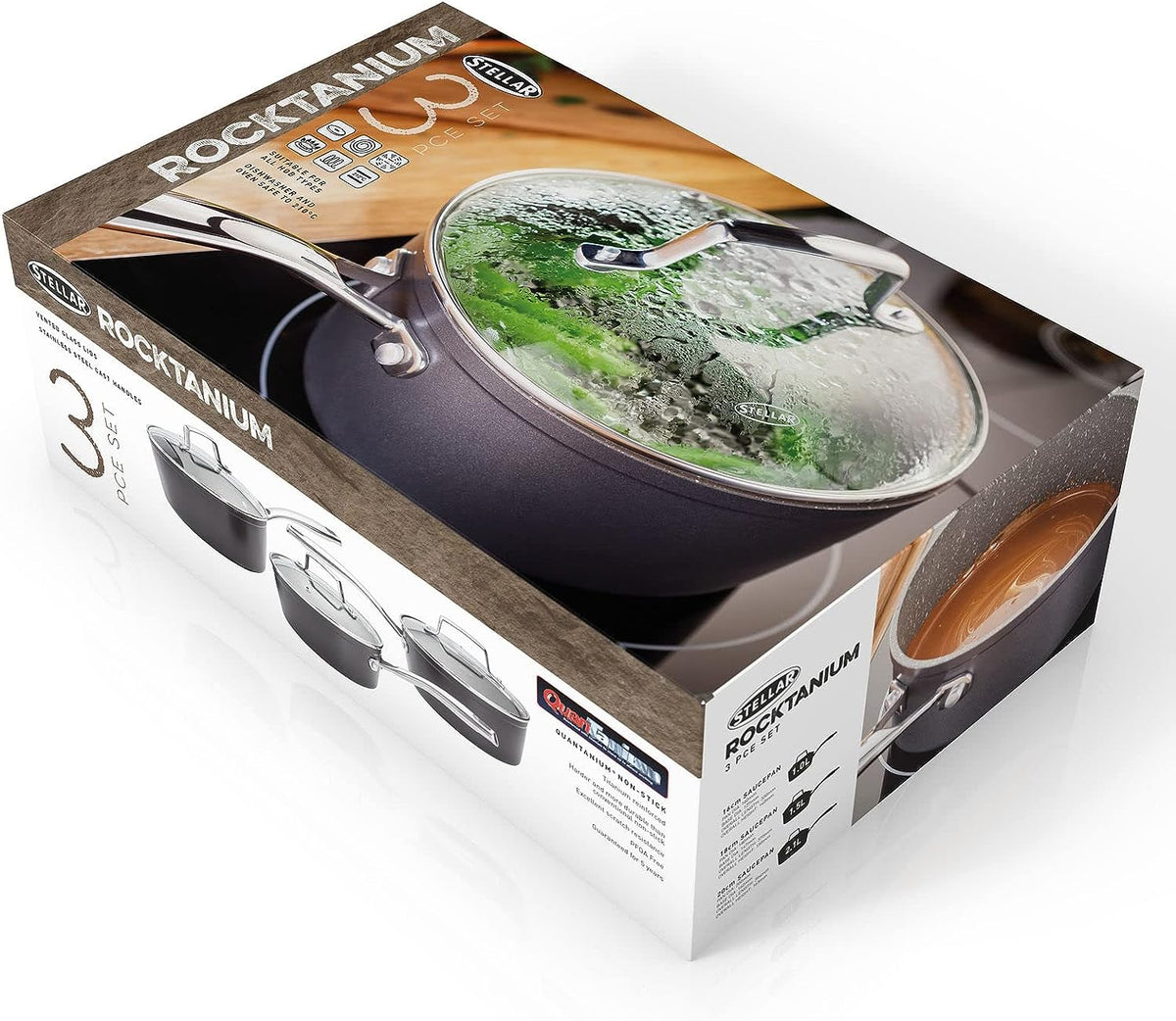 Stellar Rocktanium SPA1 3 Piece Saucepan Set
