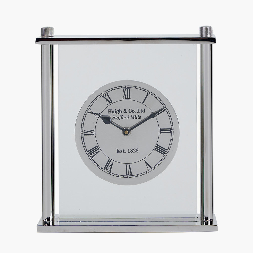 Freestanding Silver and Glass Table Clock