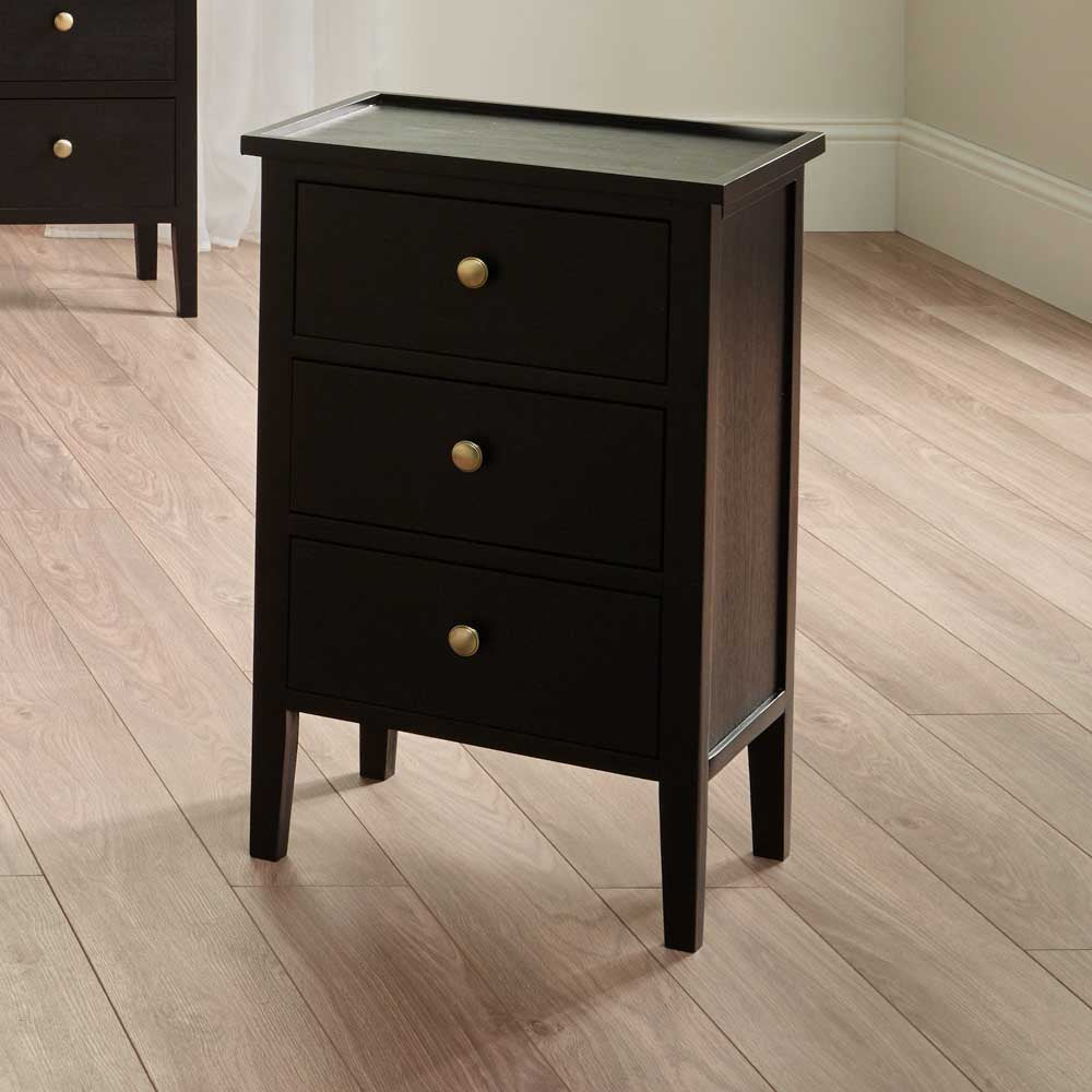 Pacific Chelmsford Satin Black Pine Wood 3 Drawer Unit