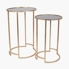 Pacific Veneziano S/2 Antique Gold Metal and Black Glass Side Tables