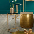 Pacific Veneziano S/2 Antique Gold Metal and Black Glass Side Tables