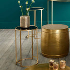 Pacific Veneziano S/2 Antique Gold Metal and Black Glass Side Tables