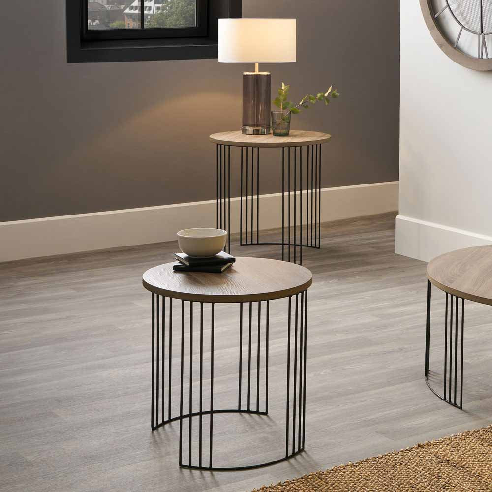 Pacific Atri S/2 Dark Oak Wood Veneer and Black Metal Side Tables