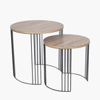 Pacific Atri S/2 Dark Oak Wood Veneer and Black Metal Side Tables