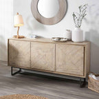 Pacific Marca Sand Wash Acacia Wood and Black Metal 3 Door Sideboard