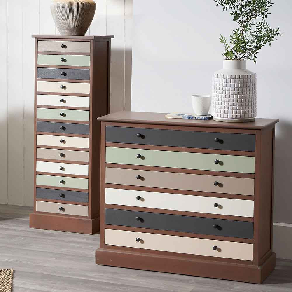 Pacific Loft Sage Multicoloured Pine Wood 13 Drawer Unit