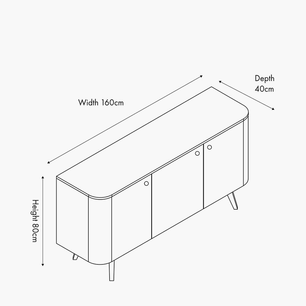 Pacific Elias Dark Ash Wood Retro 3 Door Sideboard