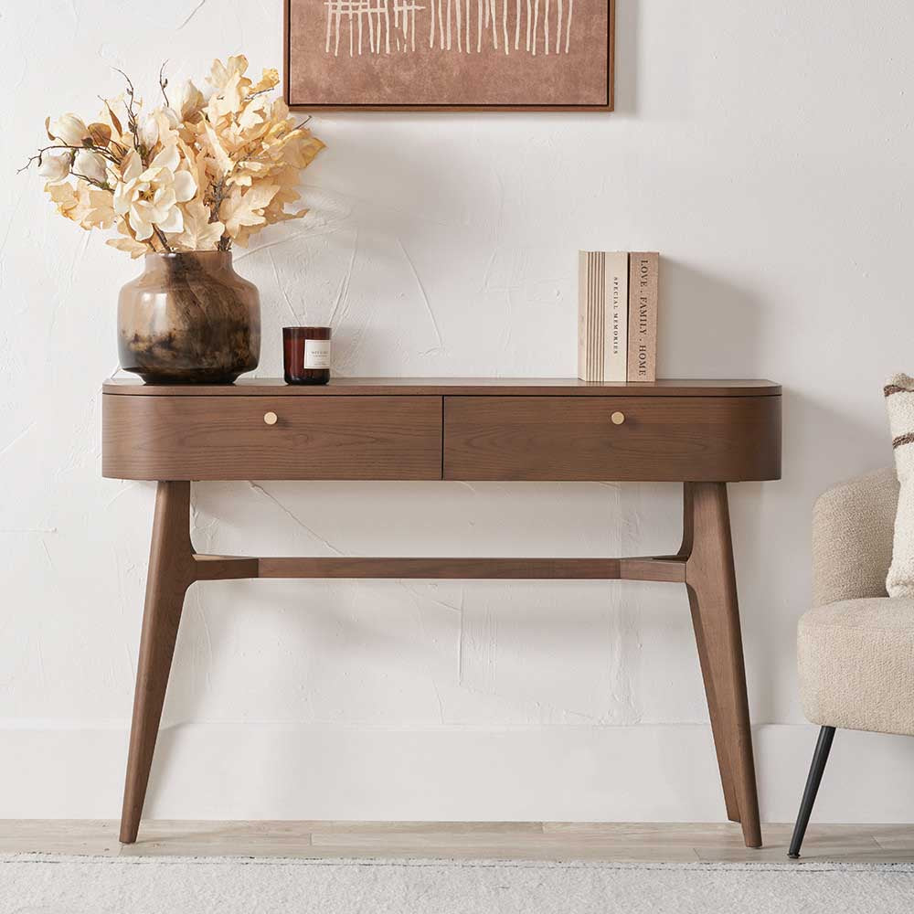 Pacific Elias Dark Ash Wood Retro 2 Drawer Console Table