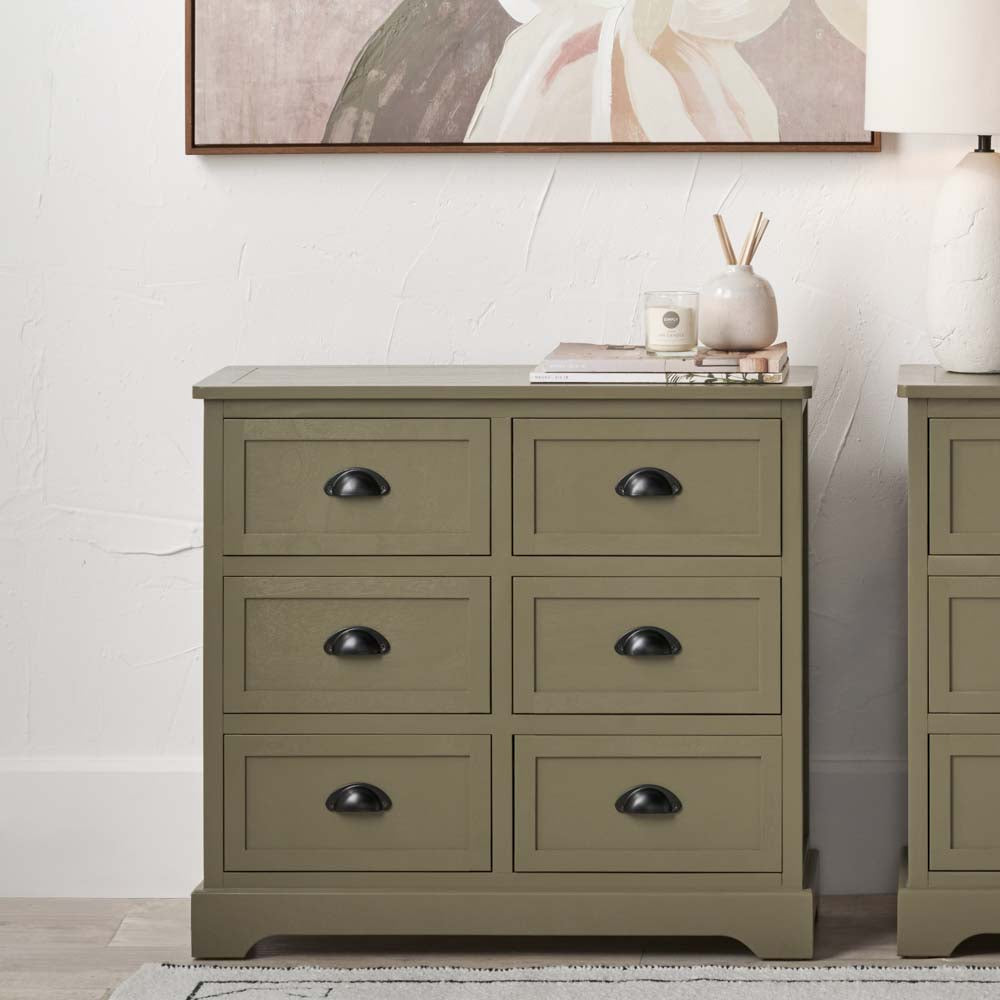 Pacific Croft Olive Pine Wood 6 Drawer Unit