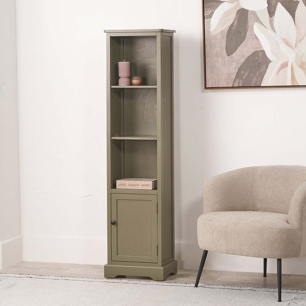 Pacific Croft Olive Pine Wood Slim 1 Door 3 Shelf Unit