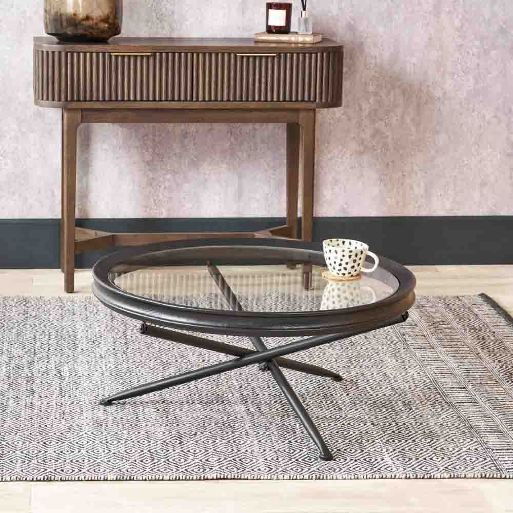 Pacific Elwood Clear Glass and Black Fir Wood Effect Coffee Table