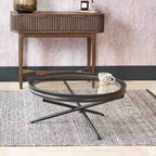 Pacific Elwood Clear Glass and Black Fir Wood Effect Coffee Table