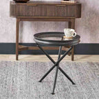 Pacific Elwood Clear Glass and Black Fir Wood Effect Side Table