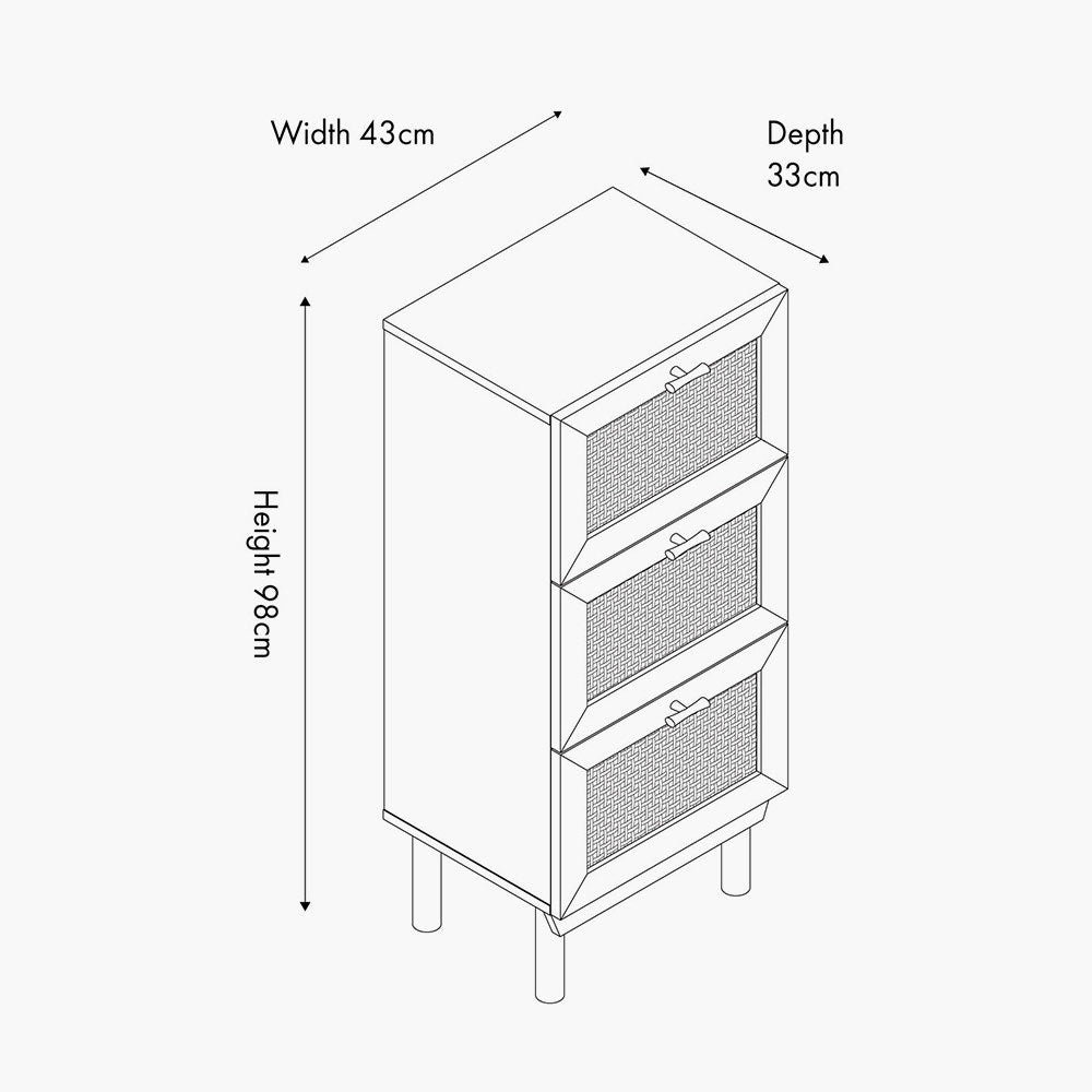 Pacific Henrik Natural Rattan 3 Drawer Tall Unit