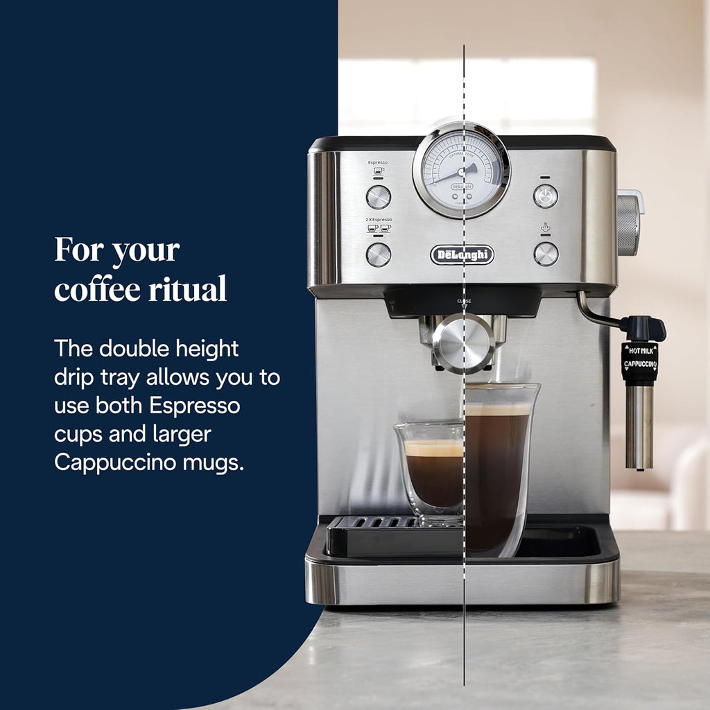 Delonghi EM450M Classic Manual Coffee Machine-Stainless Steel/Metal