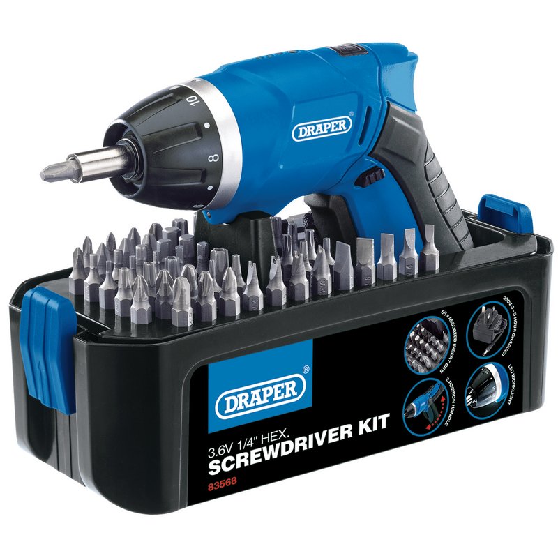 Draper 3.6V Cordless Li-Ion Screwdriver Kit ( 57 Pce )