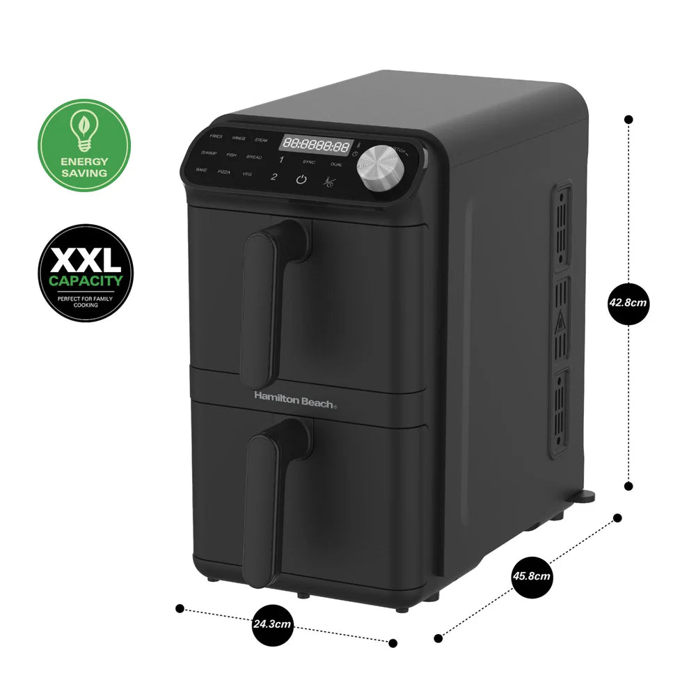 Hamilton Beach HBA11B XXL 11L Dual-Stack 2 Drawer Air Fryer