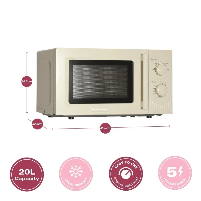 Hamilton Beech HBMX20S  MIAMI 800Watts Microwave 20 litres Manual Control - Cream