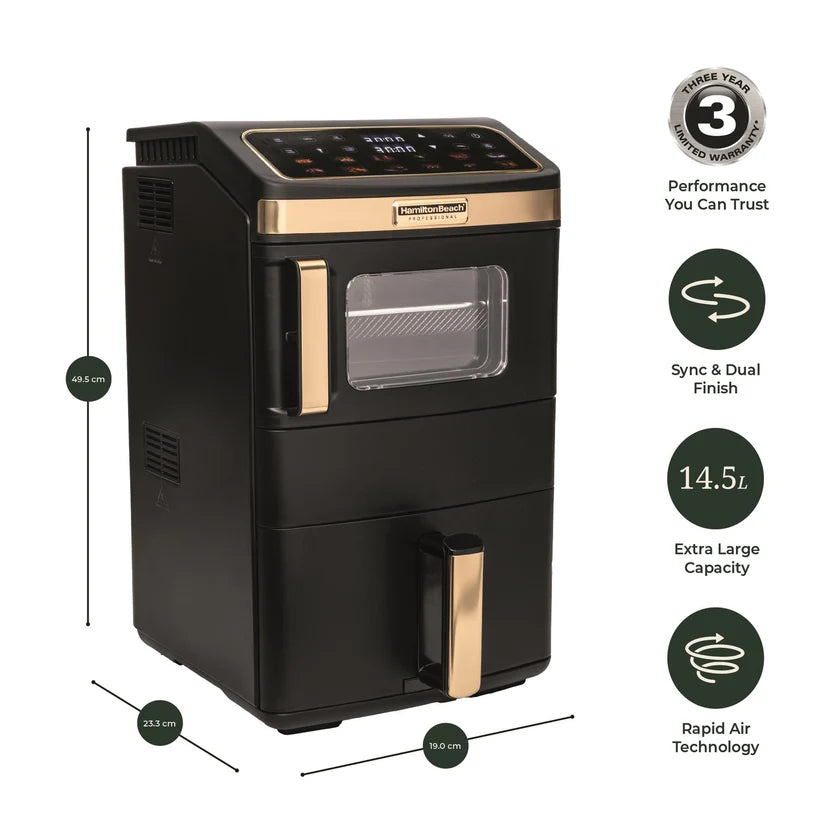 Hamilton Beach Professional HBPA25BK  DualStack 14.5L Air Fryer Oven - Black & Brushed Brass