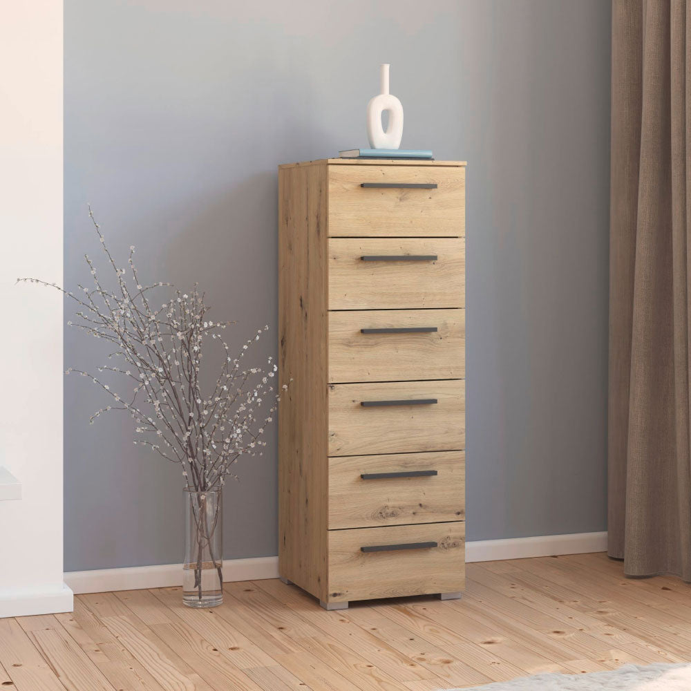 Rauch Aldono 6 Drawer Tall Chest - Sonoma Oak With Graphite Handles