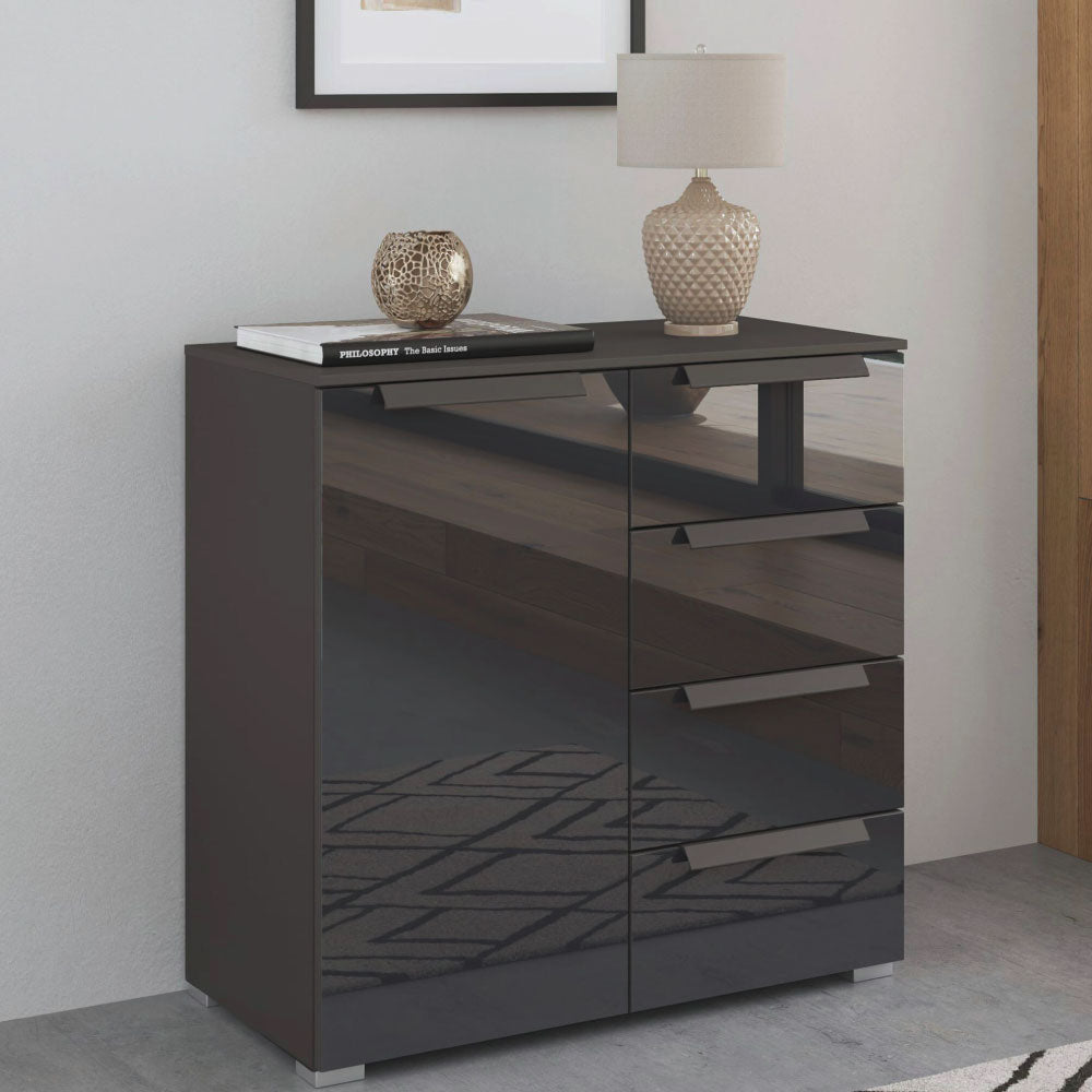 Rauch Aldono Deluxe 1 Door 4 Drawer Unit - Graphite With Basalt Glass Front And Graphite Handles