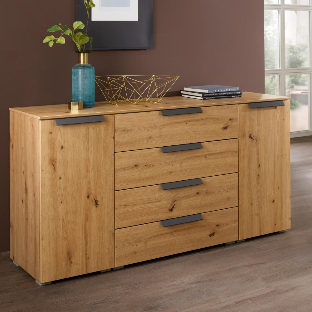 Rauch Aldono Deluxe 2 Door 4 Drawer Unit - Sonoma Oak With Graphite Handles