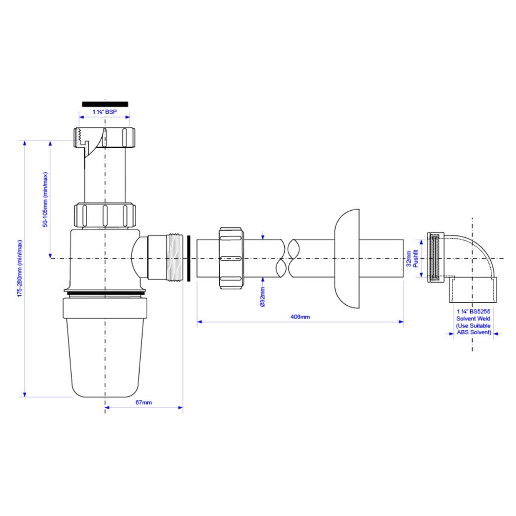 McAlpine Basin Kit with Plastic Bottle Trap - Chrome