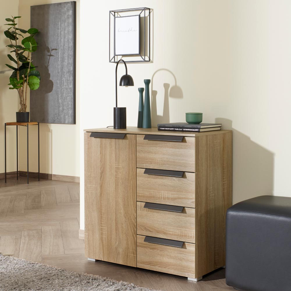 Rauch Aldono Deluxe 1 Door 4 Drawer Unit - Artisan Oak With Graphite Handles
