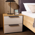 Rauch Aldono Deluxe 2 Drawer Bedside Table - Artisan Oak With Silk Grey Glass Front And Graphite Handles