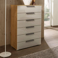 Rauch Aldono Deluxe 6 Drawer Chest - Sonoma Oak With Champagne Glass Fronts And Graphite Handles