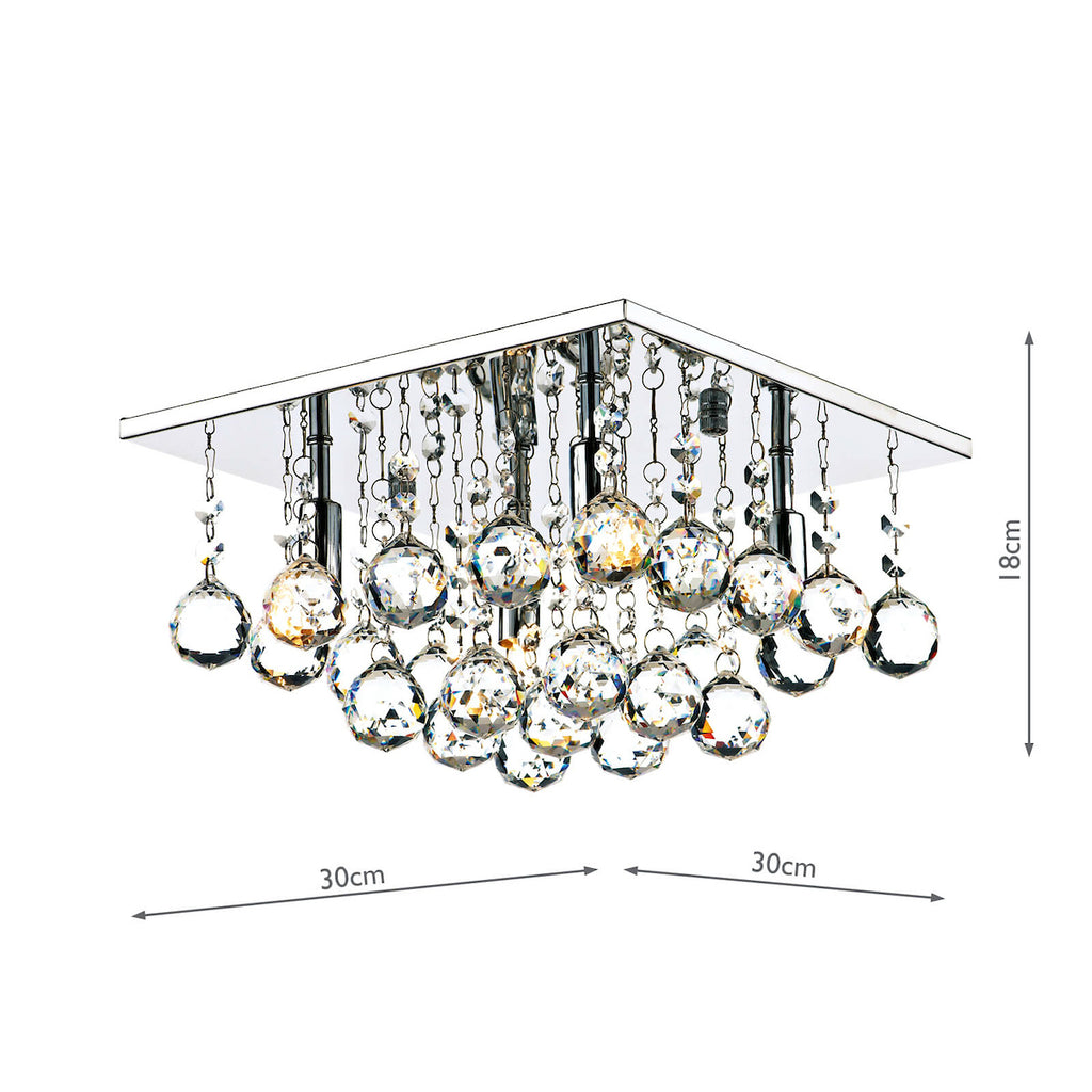 Abacus 4 Light Flush Polished Chrome Crystal<br>Crystal