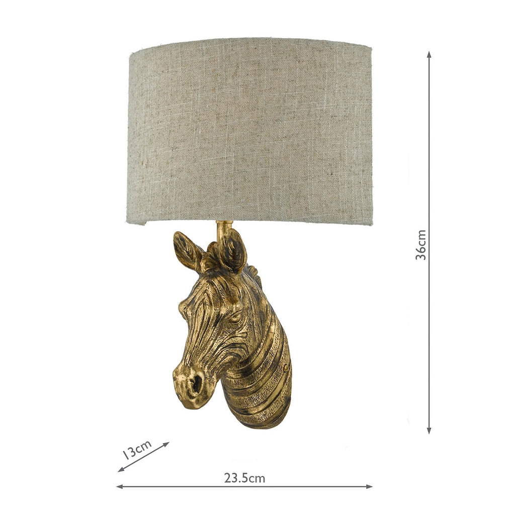 Abby Zebra Wall Light Gold with Natural Linen Shade <br>Matt Gold