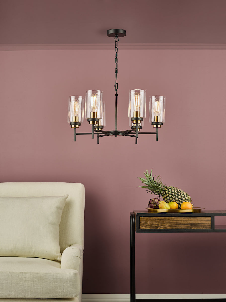 Abel 6 Light Pendant Satin Black Glass<br>Satin Black