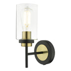 Abel Wall Light Satin Black & Gold with Glass Shade s<br>Satin Black
