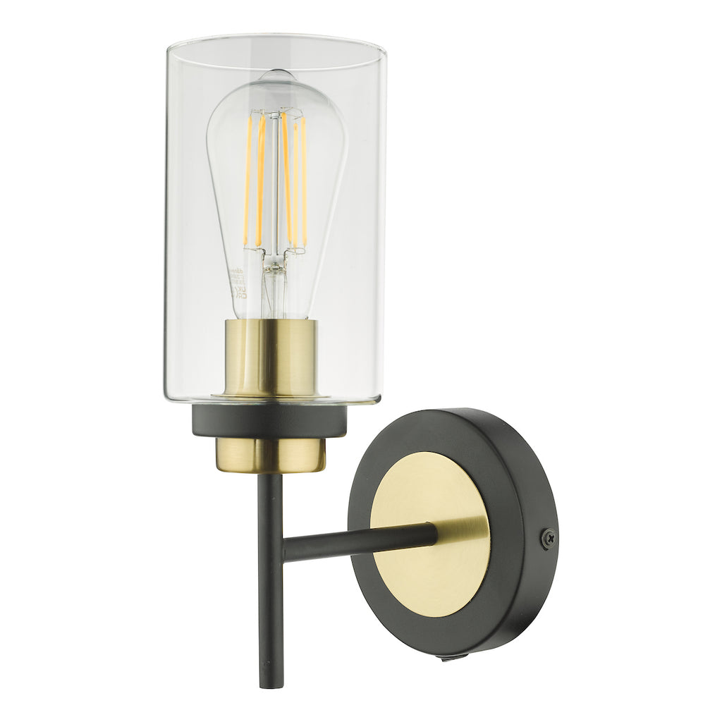 Abel Wall Light Satin Black & Gold with Glass Shade s<br>Satin Black