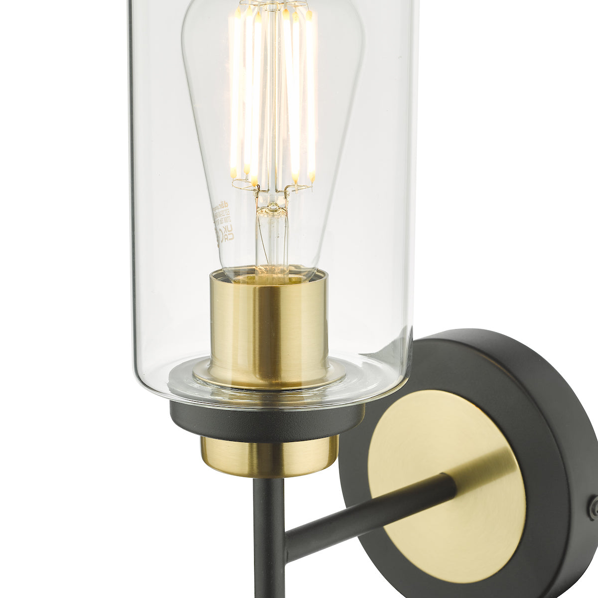 Abel Wall Light Satin Black & Gold with Glass Shade s<br>Satin Black