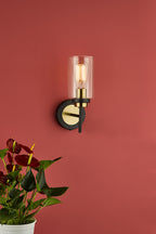 Abel Wall Light Satin Black & Gold with Glass Shade s<br>Satin Black
