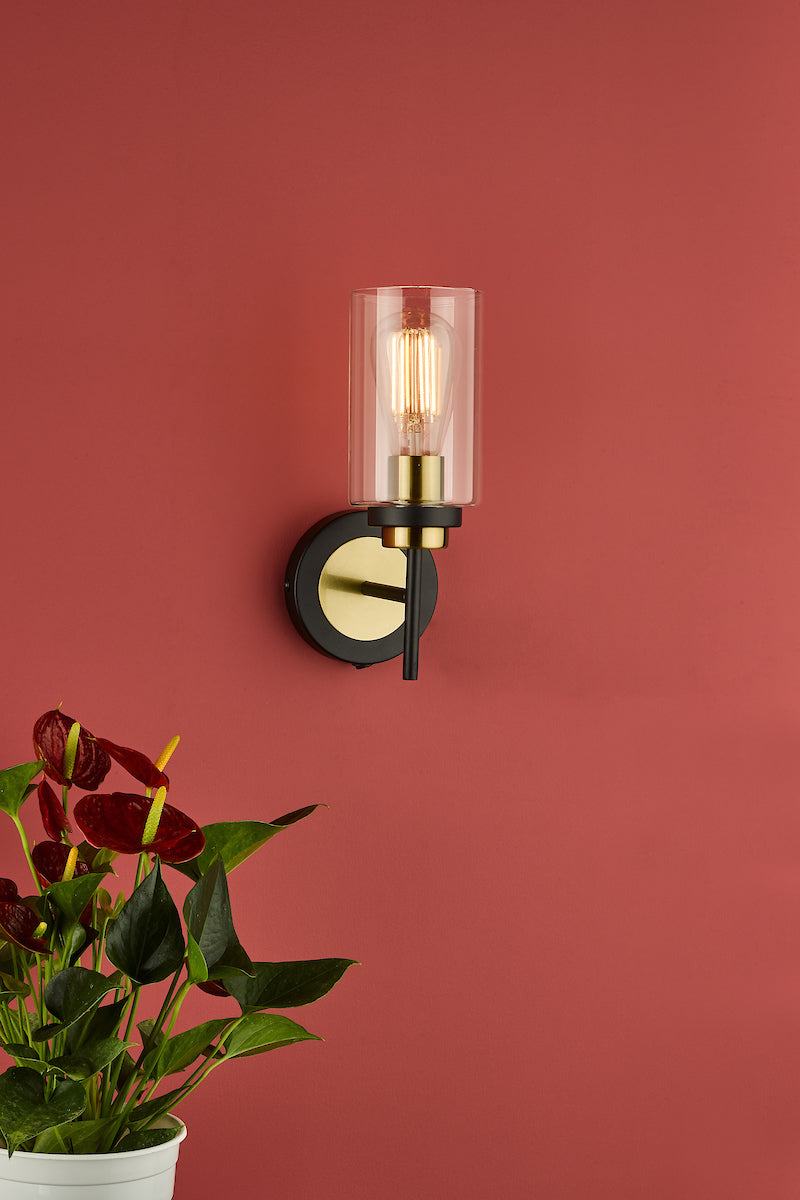 Abel Wall Light Satin Black & Gold with Glass Shade s<br>Satin Black